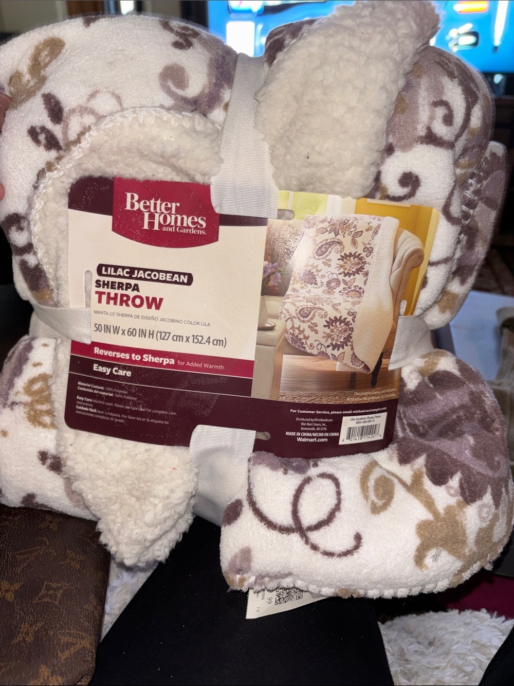 Better Homes And Gardens Lilac Jacobean Sherpa Throw - Cream, Brown